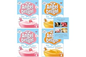 Angel Delight No Added Sugar Bundle contains: 4X 47g - 2 of Each Flavour - Strawberry Angel Delight - Butterscotch Angel Delight bundled with JenBurr Recipes