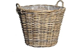 SPETEBO Panier à plantes en rotin naturel avec anses – 42 cm – Panier à fleurs en osier tressé avec film – Décoration de jardin – Panier de jardin en osier tressé