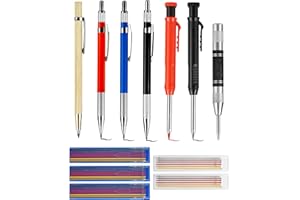 NETONDA Tischler Tieflochmarker Bleistift Baustelle Set 5 Druckbleistift mit Spitzer 48 Minen, Automatik Körner Hartmetall Anreißwerkzeug, Zimmermannsbleistifte Markierung Werkzeug für Holzbearbeitung