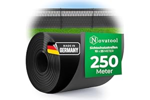 Novatool 10x 25m Rolle PP Premium Sichtschutzstreifen für Doppelstabmatten ANTHRAZIT RAL 7016-19 cm hoch - 100 Reihen Stabmattenzaun Sichtschutzstreifen GRAU mit Rillen Zaunelemente Sichtschutz