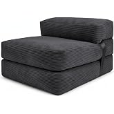 bananair - Convertible 1 Seater Sofa Bed &ndash; Removable Single Bed in Ribbed Velvet &ndash; One Seater Chair, Practical and Comfortabl