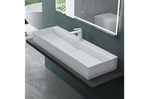 Mai & Mai lavabo sobre encimera 120x40x14cm lavabo suspendido blanco mate con 1 orificio para grifería Col6028