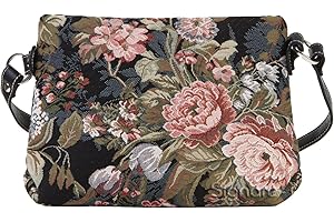 Signare Tapestry Navy & Pink Women’s Satchel Cross body Purse Bag with Adjustable Strap with Peony Flower (XB02-PEO)