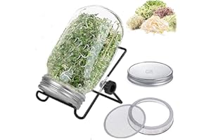 ZPPLD Seeds Sprouting Jar Kit,Germination pot set,Seed Sprouter 32oz Making Sprouts Mason Jar for Sprouting Broccoli,Beans & More - Includes one jar, draining Stand,Sealing Canning lid,900ml