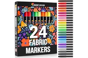 Zenacolor 24 Fabric Markers Pens Set - Non Toxic Fabric Paint Fine Point Textile Marker Pen