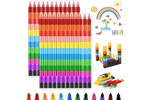 BOSCOW 24 Pezzi Pastelli per Bambini Impilabile, 12 Colori Pastelli a Cera Impilabili Pastelli Per Bambini Giocattolo Pastelli Impilabili Colorati, per Cancelleria Creativo e Regali per Feste di Compleanno