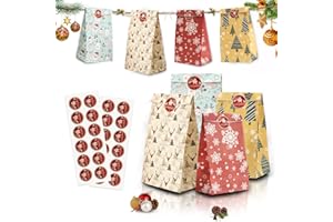 Mizijia Sacs cadeaux en papier kraft de Noël, 24 sacs, sacs cadeaux de Noël, sacs de bonbons en papier bricolage, emballage cadeau, anniversaire d'enfant, mariage, fête 12 * 8 * 22,5 cm