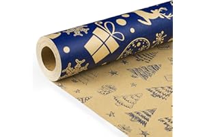KYRALYN Christmas Wrapping Paper Roll Xmas Gift Wrap, Luxury Wrapping Papers 43cm*10m Double-sides Kraft Present Wrap Ornament for Secret Santa Claus Party New Year Festive Holiday