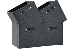 FABINADO Storage Cubes Boxes for Kallax, 33x38x33 cm Fabric Storage Baskets Shelf/Closet/Wardrobe, Graphite Gray, 4 Pack