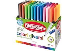 Pennarelli 100 COLORI Fibracolor - confezione 100 pennarelli punta conica in 100 colori diversi, superlavabili