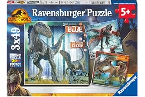 Ravensburger - Puzzle Enfant - Puzzles 3x49 p - T-Rex et Autres Dinosaures/Jurassic World 3 - Dès 5 Ans - Puzzle de qualité supérieure - 3 Posters Inclus - 05656