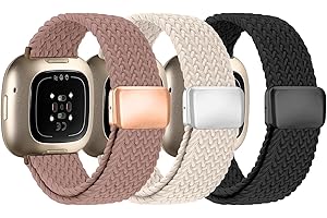 Zspoly Geflochtene Armbänd Kompatibel mit Fitbit Versa 4 Armband/Versa 3/Sense 2/Sense Armband, Magnetischer Elastischer Stoff Sport Nylon Ersatzarmband für Fitbit Versa4/3/Sense1/2 für Damen Herren