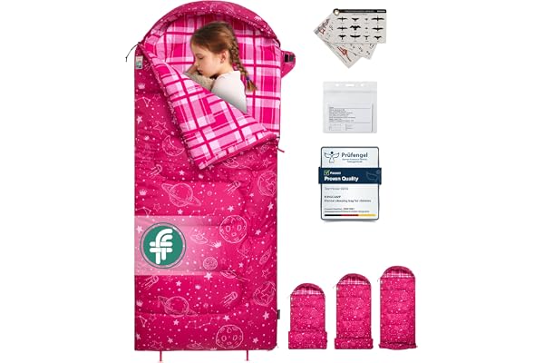 Kingcamp Sac De Couchage Enfant,Flanelle Coton,170 * 70cm,7℃ à -13 ℃, 3-4 Saisons, Fille Ou Garçon,Hiver Compact Couverture pour Camping Voyage Tentes Randonnée Extérieur Intérieur