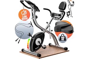 SPORTANA® Eagle 2/3/4 Folding Exercise Bike with Fitness Bands | Adjustable 10 Resistance Levels | Battery Operated LCD Display | Foldable Home Trainer