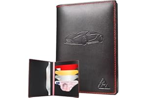Autodomy Pochette Papier Voiture 6 Volets | Pochette Carte Grise avec Etui Cristal 3 Volets | Porte Documents Voiture Protège de l'eau et Rayures | Étui Carte Grise Cuir 10,5x15 cm Marque Française