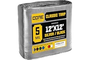 Core Tarps telo impermeabile esterno(105 g/m2|12′ X 12′ | 3.65m X 3.65m,Argento/Nero)5 Mil protective tarpaulin | tent cover | Telo con occhielli resistente ai raggi, UV, antistrappo.