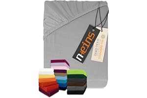 npluseins - Sábana bajera clásica de punto de algodón, muchos colores y tamaños, 100 % algodón 159.192, 80-90 x 190 cm, color plateado