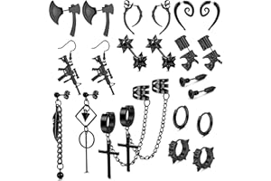 Kakonia Earrings for Men Black Earrings for Women Men Stainless Steel Punk Earrings Black Stud Hinged Hoop Cross Dangle Earrings Goth Y2k Black Earrings Set for Unisex