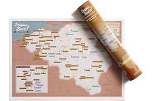 Impresión de tinta rascable de cervezas belgas - Maps International - Cartel regalo para amantes de la cerveza - Regalo en tubo - Tamaño A3, 42 (h) x 29,7 (w) cm