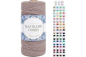 Uiopa Corde Macramé 3mm x 100m Ficelle Macramé Naturel Cordon Coton Fil Macramé 3mm Cordelette pour Suspension Murale Tressée de Plante Rideau Bricolage Décoration Intérieure Boho (Chanvre Gris)