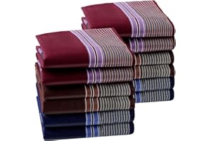 Houlife - Fazzoletti da uomo in puro cotone 60S, 43 x 43 cm, 3 colori, per uso quotidiano, 6/12 pezzi