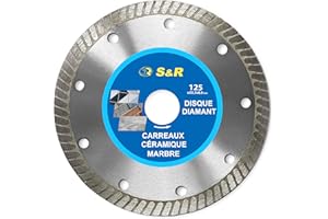 S&R Disque Diamant 125 Carrelage. Disque Diamant 125mm Tronçonner Céramique Grès Marbre Granit. Lame Meuleuse Bosch Dewalt Ryobi Makita Black&Decker Einhell
