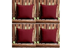 Roseley Waterproof Cushion Cover With Insert Pad 45 x 45cm - Outdoor Throw Pillows With Removable Cases for Garden Patio Sofa [Maroon, Set of 4]