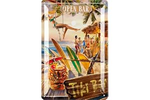 LANOLU Retro plåtskylt TiKi BAR – cocktailbardekoration, surfdekoration och pooldekoration, bardekoration, barskylt, cocktail