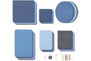 ‎CAREHABI 30 Stück Jeans Flicken zum Aufbügeln, 5 Farben Bügelflicken 6 Größen Aufbügelflicken Rechteck Quadrat Oval Jean Flickenfür Innen Außen Hose Erwachsene Kinder