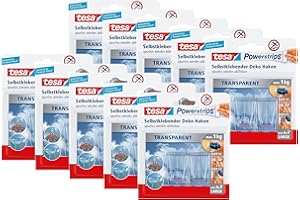 tesa 58813-00002-00 Pack mit 2 Haken (XL-Format) und 4 Powerstrip-Klebestreifen, transparent (10er Pack)
