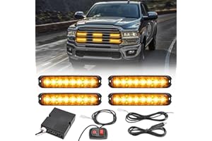 ROUTEKING 4X8LEDs Car Strobe Flash Lights - Hazard Warning Beacon Emergency Flashing Lights, for 12V/24V Car Vehicle Truck Trailer Caravan Camper Van(Amber)