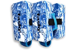 ‎FASHY Fashy Beinschwimmer, Aqua-Fitness-Schwimmhilfen, Blaues Marmormuster, Verstellbare Fußmanschetten für Wasserfitness