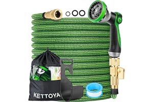 KETTOYA 100FT Expandable Garden Hose, Hose Pipe with 10-Pattern Spray Nozzle, 2-in-1 Valve Quick Connector, Flexible Heavy Duty Water Hose, Durable 3750D, 4-Layer Latex Core, Leak-Proof, Kink-Free
