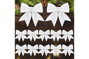 COLOFALLA 12 Stück 12x15cm Weihnachtsschleifen Weiß Weihnachten Schleifen Glitzer Weihnachtsbaumschmuck Deko für Weihnachtsbaum Weihnachtskranz Tannenbaum Weihnachtsbaumschleifen (Weiß)