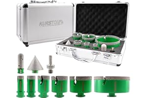 KURSTOL Punta per Trapano Diamantata Set - 6 Pezzi 20/25/35/50/68/110mm Punte Trapano, 20mm Fresa, 50mm Punte Smusso, Adattatore per Porcellana Piastrelle Ceramica Marmo Granito