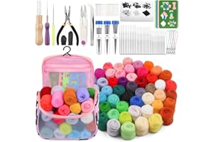 Riddur 50 Farben Nadelfilz Set, 228-teiliges Filzen Starterset, Praktische Tragetasche mit Filznadeln zum Trockenfilzen Grundlegenden Filzwerkzeugen und Zubehör, Diy Filzwolle Trockenfilzen