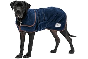 Dog Drying Coat XL by The Wagging Tailor® - Soft Feel Microfibre Large Dog Coats - Adjustable Dog Jumpers Large Size With Velcro Collar & Under Belly Large Dog Towelling Drying Coat (Blue, XL)