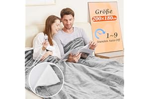 MIA&COCO Koc grzewczy koc elektryczny kołdra grzewcza 200 x 180 cm, flanela Sherpa, 10 poziomów temperatury, 1-9 godzin automatycznego wyłączania, wyświetlacz cyfrowy, można prać w pralce, szary