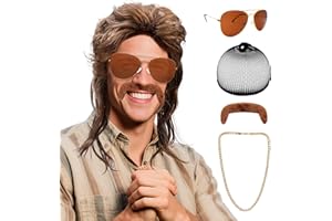 JJKOL Vokuhila Perücke Herren 5er Set, 80er Jahre Outfit Herren Perücken, 90er 80er Jahre Outfit Accessoires Kostüm Wigs, für Halloween Karneval Faschingskostüm Cosplay Party