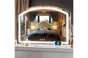‎HASIPU Hasipu Bogen Kosmetikspiegel mit Beleuchtung, 90 x 60cm LED Schminkspiegel mit 10 Facher Vergrößerung, Tischspiegel mit USB-Ladeanschluss, dimmbarer 3-Farben-Modus