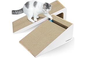Furjoy Cat Scratcher, Incline 2-in-1 Cat Scratching Pad, Corrugated Cat Scratch Lounge Sofa with Bell Ball Toy & Catnip [ Multiple Scratching Angles, 50 x 24 x 20 cm & 37 x 24 x 15 cm ]