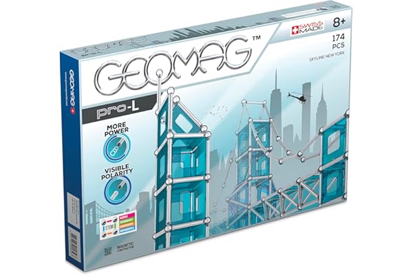 GEOMAG PRO-L Skyline New York 174 Pièces Jeu de construction magnétique pour enfants, cadeau pour garçons et filles de 5 6 7 8 9 10 11 12 13 ans, constructions magnétiques, jeux pour enfants