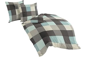 ‎BIERBAUM Bierbaum Bettwäsche 6452, Fein-Biber, Made in Germany, türkis 02, 135 x 200 cm + 80x80 cm