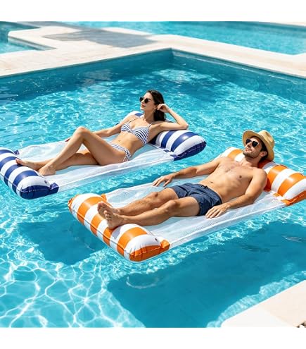 Lot De 2 Hamacs Gonflables Piscine 4 En 1 – Chaise Longue, Flotteur, Siège Sportif Pour Été, Plage, Lac