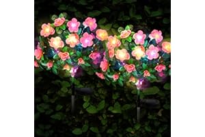 FWLWTWSS Solar Flower Lights Outdoor Garden - 2 Pack Rhododendron Solar Lights, Powered Waterproof with 21 Small Rhododendron Flowers, Garden Ornaments Outdoor (Pink)