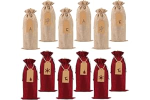 DTYDECLE 12pcs Burlap Wine Bags, Christmas Burlap Jute Wine Bottle Covers Bags with Drawstring Reusable Wines Bottle Bag with Ropes and Tags for Xmas Wedding Party