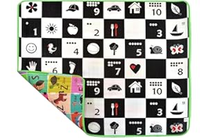 HUMBI mata do zabawy dla niemowląt, mata do raczkowania, pianka EPE, dwustronna, bardzo duża, mata dywanowa dla niemowląt, antypoślizgowa, 180 x 150 x 1,5 cm, Polski Alfabet Cyfry Obrazki Kontrastowe