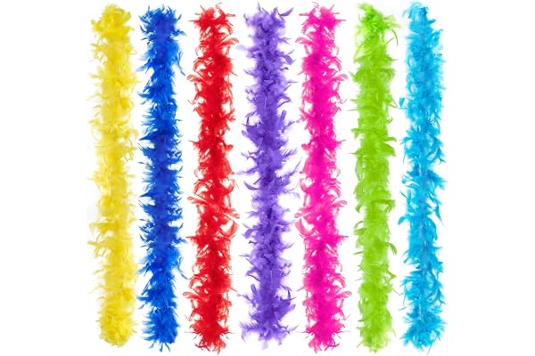 Anjing Lot de 7 boas en plumes multicolores pour femme - Pour travaux manuels, fête, déguisement, costume (2 m par couleur)