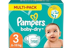 Pampers Baby-Dry, Pannolini, Taglia 3 (6- 10kg) , Confezione da 198 pezzi