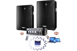 IBIZA SOUND - Pack Sono 600W Total + AMPLI + 2 Enceintes 300W PA DJ Sono Mix LED Light SOIRÉE FAMILIALE Bar Club Maison Danse
